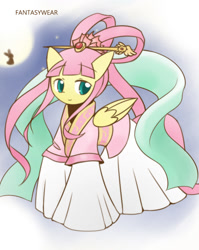 Size: 860x1080 | Tagged: safe, artist:howxu, character:fluttershy, species:pony, alternate hairstyle, clothing, cropped, cute, female, mare, shyabetes, solo