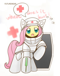 Size: 860x1080 | Tagged: safe, artist:howxu, character:fluttershy, species:pegasus, species:pony, cropped, cute, female, mare, medic, pictogram, shyabetes, solo, starcraft