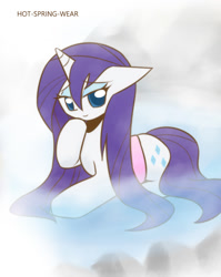 Size: 860x1080 | Tagged: safe, artist:howxu, character:rarity, species:pony, bedroom eyes, cropped, female, hot springs, looking at you, solo, towel, wet, wet mane, wet mane rarity