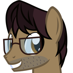 Size: 880x880 | Tagged: safe, artist:the smiling pony, oc, oc only, species:pony, derpibooru, avatar, beard, bust, derpibooru badge, facial hair, five o'clock shadow, glasses, male, meta, portrait, simple background, smiling, solo, stallion, stubble, transparent background, vector