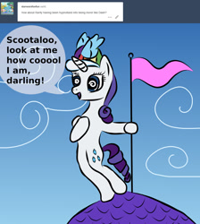 Size: 1024x1143 | Tagged: safe, artist:platinumdrop, character:rarity, ask, clothing, darling, female, hat, hypnosis, hypnotized, request, solo, tumblr, tumblr:ask-platinumdrop