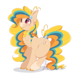 Size: 1024x1031 | Tagged: safe, artist:pvrii, oc, oc only, oc:party popper, species:earth pony, species:pony, chest fluff, cute, digital art, ear fluff, ear piercing, female, mare, multicolored hair, ocbetes, piercing, red eyes, signature, simple background, smiling, solo, transparent background