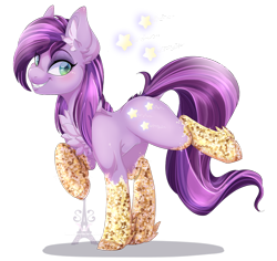 Size: 1024x968 | Tagged: safe, artist:pvrii, oc, oc only, oc:glitter sweets, species:earth pony, species:pony, chest fluff, clothing, cutie mark, digital art, ear fluff, female, looking sideways, mare, purple hair, purple mane, purple tail, signature, simple background, smiling, socks, solo, transparent background