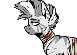 Size: 3500x2500 | Tagged: safe, artist:lrusu, oc, oc only, oc:xenith, species:pony, species:zebra, fallout equestria, bandage, blood, fanfic, fanfic art, female, mare, profile, quadrupedal, scar, simple background, solo, white background
