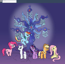Size: 1280x1256 | Tagged: safe, artist:platinumdrop, character:applejack, character:fluttershy, character:pinkie pie, character:rainbow dash, character:rarity, character:tree of harmony, character:twilight sparkle, character:twilight sparkle (alicorn), species:alicorn, species:pony, ask, elements of harmony, mane six, request, tree of harmony, tumblr, tumblr:ask-platinumdrop