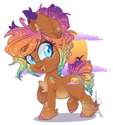Size: 1024x1134 | Tagged: safe, artist:pvrii, oc, oc only, oc:sunkiss reverie, species:earth pony, species:pony, chibi, cute, digital art, ear fluff, female, lightly watermarked, mare, open mouth, signature, simple background, solo, transparent background, watermark, wide eyes