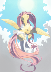 Size: 568x800 | Tagged: safe, artist:unousaya, character:fluttershy, species:pegasus, species:pony, clothing, eyes closed, female, mare, see-through, solo