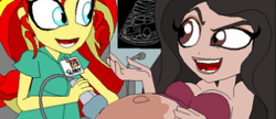 Size: 358x154 | Tagged: safe, artist:terry, character:sunset shimmer, oc, oc:lily orchard, oc:lily peet, bhaalspawn, lily orchard, lily peet, op is a duck, pregnant, pregnant equestria girls