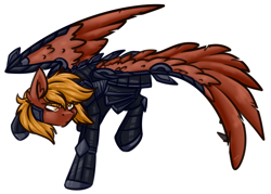 Size: 5807x4151 | Tagged: safe, artist:lrusu, oc, oc only, oc:calamity, species:pegasus, species:pony, fallout equestria, absurd resolution, armor, dashite, ear fluff, enclave armor, fanfic, fanfic art, hooves, male, power armor, simple background, spread wings, stallion, white background, wings