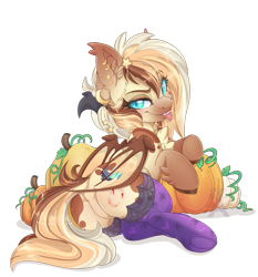 Size: 1600x1719 | Tagged: safe, artist:pvrii, oc, oc only, oc:heavenly hazelnut, species:bat pony, species:pony, bat ponified, bite mark, blood, clothing, cutie mark, ear piercing, female, folded wings, jewelry, looking at you, looking back, looking back at you, mare, necklace, nightmare night, piercing, pumpkin, race swap, raised eyebrow, simple background, smiling, solo, stockings, thigh highs, tongue out, tongue piercing, transparent background, wings