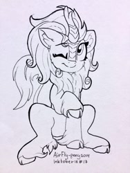 Size: 960x1280 | Tagged: safe, artist:airfly-pony, rcf community, character:autumn blaze, species:kirin, inktober, episode:sounds of silence, g4, my little pony: friendship is magic, female, inktober 2018, kirinbetes, lineart, solo, traditional art