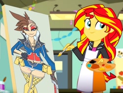 Size: 992x750 | Tagged: safe, artist:terry, edit, edited screencap, editor:gay-horse, screencap, character:sunset shimmer, episode:the art of friendship, eqg summertime shorts, g4, my little pony: equestria girls, my little pony:equestria girls, crossdressing, exploitable meme, female, kingdom hearts, male, meme, painting, solo, sora, sunset's painting, trap, wat
