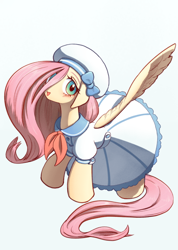 Size: 568x800 | Tagged: safe, artist:unousaya, character:fluttershy, species:pegasus, species:pony, clothing, cute, dress, female, mare, shyabetes, smiling, solo