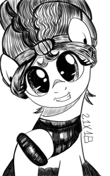 Size: 1200x1920 | Tagged: safe, artist:dsana, character:meadowbrook, species:earth pony, species:pony, inktober, female, ink drawing, looking at you, mare, meadowcute, monochrome, raised hoof, simple background, sitting, sketch, smiling, solo, traditional art, white background