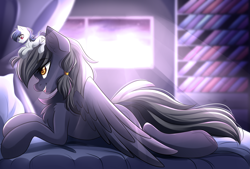 Size: 3467x2347 | Tagged: safe, artist:airiniblock, rcf community, oc, oc only, oc:delta, oc:mir, species:earth pony, species:pegasus, species:pony, bed, bedroom, commission, micro, pillow, shrunk, size difference, underhoof