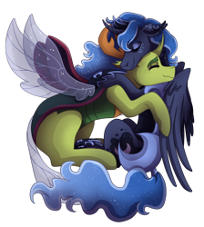 Size: 3500x3900 | Tagged: safe, artist:kikirdcz, character:princess luna, character:thorax, species:alicorn, species:changeling, species:pony, species:reformed changeling, cute, eyes closed, female, lunabetes, male, mare, misleading thumbnail, shipping, simple background, smiling, straight, thorabetes, thuna