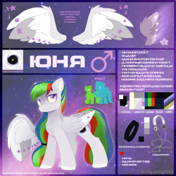 Size: 2500x2500 | Tagged: safe, artist:airfly-pony, rcf community, oc, oc only, oc:unya, species:pegasus, species:pony, chest fluff, colored hooves, cyrillic, male, reference sheet, russian, solo