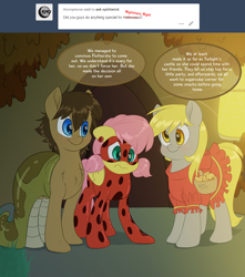 Size: 3000x3400 | Tagged: safe, artist:fluffyxai, character:derpy hooves, character:fluttershy, oc, oc:spirit wind, ask, clothing, costume, dress, halloween, holiday, miraculous ladybug, nightmare night, original species, red riding hood, snake, tumblr, tumblr:ask spirit wind