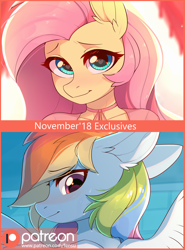 Size: 2082x2809 | Tagged: safe, artist:fensu-san, character:fluttershy, character:rainbow dash, species:anthro, advertisement, clothing, looking at you, patreon, patreon logo, patreon preview, paywall content