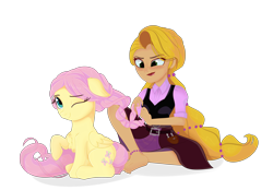 Size: 3600x2500 | Tagged: safe, artist:eifiechan, character:fluttershy, species:pegasus, species:pony, barefoot, commission, crossover, feet, female, mare, rapunzel, simple background, tangled (disney), tangled: the series, transparent background