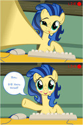 Size: 800x1200 | Tagged: safe, artist:flash equestria photography, oc, oc only, oc:milky way, species:earth pony, species:pony, ask, blushing, camera, camera shot, comic, computer, computer mouse, dialogue, female, keyboard, mare, milkmare of trottingham, selfie, show accurate, solo, tumblr, webcam