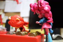 Size: 6000x4000 | Tagged: safe, artist:artofmagicpoland, character:pinkie pie, character:sunset shimmer, ship:sunsetpie, my little pony:equestria girls, doll, equestria girls minis, female, lesbian, money, shipping, stealing, toy