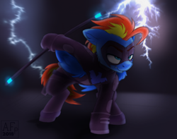Size: 1280x1011 | Tagged: safe, artist:airfly-pony, rcf community, oc, oc only, oc:wing hurricane, species:pegasus, species:pony, angry, dc comics, looking up, male, nightwing, solo, teeth