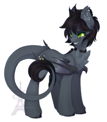 Size: 1920x2187 | Tagged: safe, artist:pvrii, oc, oc only, species:pony, grin, leonine tail, looking back, male, simple background, smiling, solo, stallion, transparent background