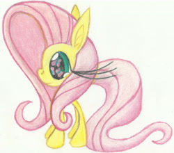 Size: 6148x5399 | Tagged: safe, artist:cybersquirrel, part of a set, character:fluttershy, absurd resolution, cutie mark eyes, female, giant eyelashes, giant head, prismacolors, solo, traditional art, wingding eyes
