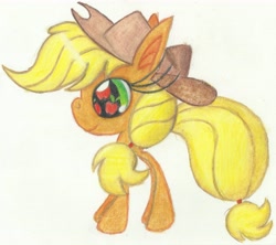 Size: 7505x6675 | Tagged: safe, artist:cybersquirrel, part of a set, character:applejack, absurd resolution, apple eyes, clothing, cutie mark eyes, female, giant eyelashes, giant head, hat, prismacolors, simple background, solo, traditional art, white background, wingding eyes