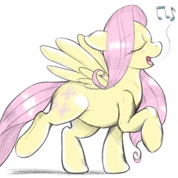 Size: 1536x1536 | Tagged: safe, artist:kurogewapony, character:fluttershy, species:pegasus, species:pony, cute, eyes closed, female, mare, music notes, profile, shyabetes, simple background, singing, solo, white background