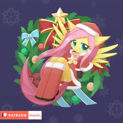 Size: 1000x1000 | Tagged: safe, artist:howxu, character:fluttershy, species:anthro, blushing, boots, clothing, cute, dress, female, panties, panty shot, patreon, patreon logo, shoes, shyabetes, skirt, skirt lift, smiling, solo, underwear, upskirt, white underwear, wings
