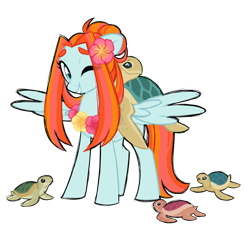 Size: 1024x966 | Tagged: safe, artist:azure-art-wave, oc, parent:meadowbrook, parent:spitfire, species:pegasus, species:pony, female, magical lesbian spawn, mare, offspring, one eye closed, simple background, solo, transparent background, turtle, wink