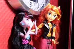 Size: 6000x4000 | Tagged: safe, artist:artofmagicpoland, character:sunset shimmer, g4, my little pony: equestria girls, my little pony:equestria girls, clock, comforting, depressed, doll, draculaura, female, helping, irl, monster high, photo, reboot series, toy