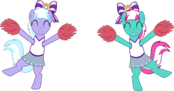 Size: 3363x1766 | Tagged: safe, artist:jeatz-axl, character:lilac sky, character:spring step, character:sunlight spring, species:pony, cheering, cheerleader, female, siblings, sisters