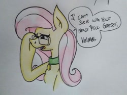 Size: 1292x969 | Tagged: safe, artist:paper view of butts, character:fluttershy, oc, oc:futashy, species:pony, cannon, clothing, collar, color, comic, dialogue, female, futa fluttershy, futanari, glasses, mare, traditional art