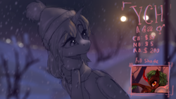 Size: 1920x1080 | Tagged: safe, artist:vincher, species:pony, clothing, evening, hat, scarf, snow, snowfall, winter, your character here