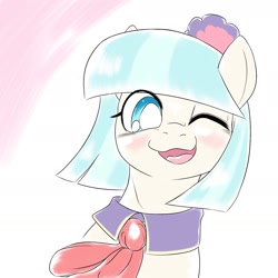 Size: 1536x1536 | Tagged: safe, artist:kurogewapony, character:coco pommel, species:pony, blushing, bust, cocobetes, cute, female, flower, flower in hair, happy, looking at you, one eye closed, open mouth, solo, wink