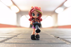 Size: 6000x4000 | Tagged: safe, artist:artofmagicpoland, character:sunset shimmer, g4, my little pony: equestria girls, my little pony:equestria girls, accessory, doll, equestria girls minis, female, irl, night, photo, pun, solo, standing, toy, tunnel