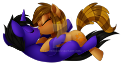 Size: 1024x547 | Tagged: safe, artist:centchi, oc, oc only, species:earth pony, species:pony, species:unicorn, deviantart watermark, female, kissing, mare, obtrusive watermark, simple background, transparent background, watermark