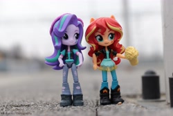Size: 6000x4000 | Tagged: safe, artist:artofmagicpoland, character:starlight glimmer, character:sunset shimmer, my little pony:equestria girls, cider, doll, equestria girls minis, female, irl, photo, toy, train station