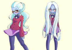 Size: 2894x2039 | Tagged: safe, artist:unousaya, character:sugarcoat, my little pony:equestria girls, alternate hairstyle, blushing, clothing, crystal prep academy uniform, cute, eye clipping through hair, female, glasses, looking at you, loose hair, school uniform, simple background, solo, sugarcute, tsunderecoat, unamused