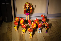 Size: 1024x684 | Tagged: safe, artist:artofmagicpoland, character:sunset shimmer, g4, my little pony: equestria girls, my little pony:equestria girls, spoiler:eqg series (season 2), april fools, april fools 2019, doll, equestria girls minis, eqventures of the minis, fashion squad, female, irl, multeity, photo, reboot series, scared, shimmerstorm, toy