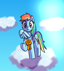 Size: 914x1014 | Tagged: safe, artist:platinumdrop, character:rainbow dash, species:pegasus, species:pony, cloud, female, ribbon, second place, shadow, solo, standing on a cloud