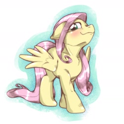 Size: 1536x1536 | Tagged: safe, artist:kurogewapony, character:fluttershy, species:pegasus, species:pony, female, floppy ears, knife cat, looking at you, looking down, ponified animal photo, smiling, solo, standing, three quarter view, wings