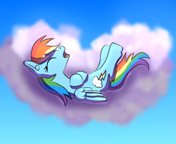 Size: 1759x1441 | Tagged: safe, artist:platinumdrop, character:rainbow dash, species:pony, cloud, female, open mouth, sleeping, snoring, solo