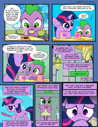 Size: 1275x1650 | Tagged: safe, artist:dsana, character:spike, character:twilight sparkle, character:twilight sparkle (unicorn), species:dragon, species:pony, species:unicorn, comic:the shadow shard, chocolate, comic, crying, cute, dialogue, duo, female, filly, filly twilight sparkle, flashback, food, hot chocolate, male, patreon, patreon logo, semi-grimdark series, spikabetes, twiabetes, younger