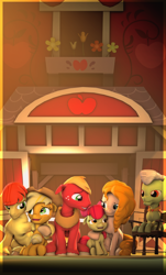 Size: 1800x2981 | Tagged: safe, artist:sourcerabbit, character:apple bloom, character:applejack, character:big mcintosh, character:bright mac, character:granny smith, character:pear butter, species:pony, 3d, alternate scenario, apple family, source filmmaker, the whole apple family
