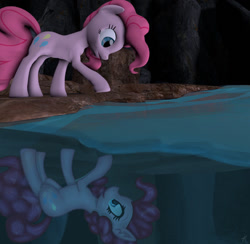 Size: 904x883 | Tagged: safe, artist:fd-daylight, artist:kikirdcz, character:pinkie pie, species:pony, 3d, cave, cave pool, collaboration, female, mirror pool, reflection, solo, source filmmaker