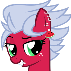 Size: 500x500 | Tagged: safe, artist:the smiling pony, oc, oc:melon frost, species:pegasus, species:pony, derpibooru, .svg available, bust, derpibooru badge, ear piercing, earring, freckles, jewelry, lip piercing, meta, piercing, simple background, smiling, solo, svg, transparent background, vector